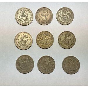 Mexico 1957 1960 1962 1966 Silver One Peso Lot Of 9 Jose Maria Morelos Eagle